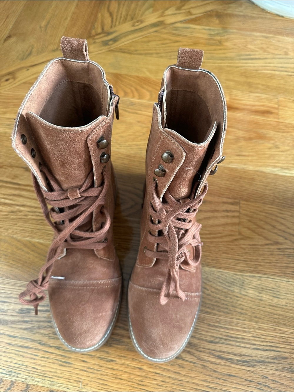 Zodiac Chestnut Suede Lace-Up Combat Boots